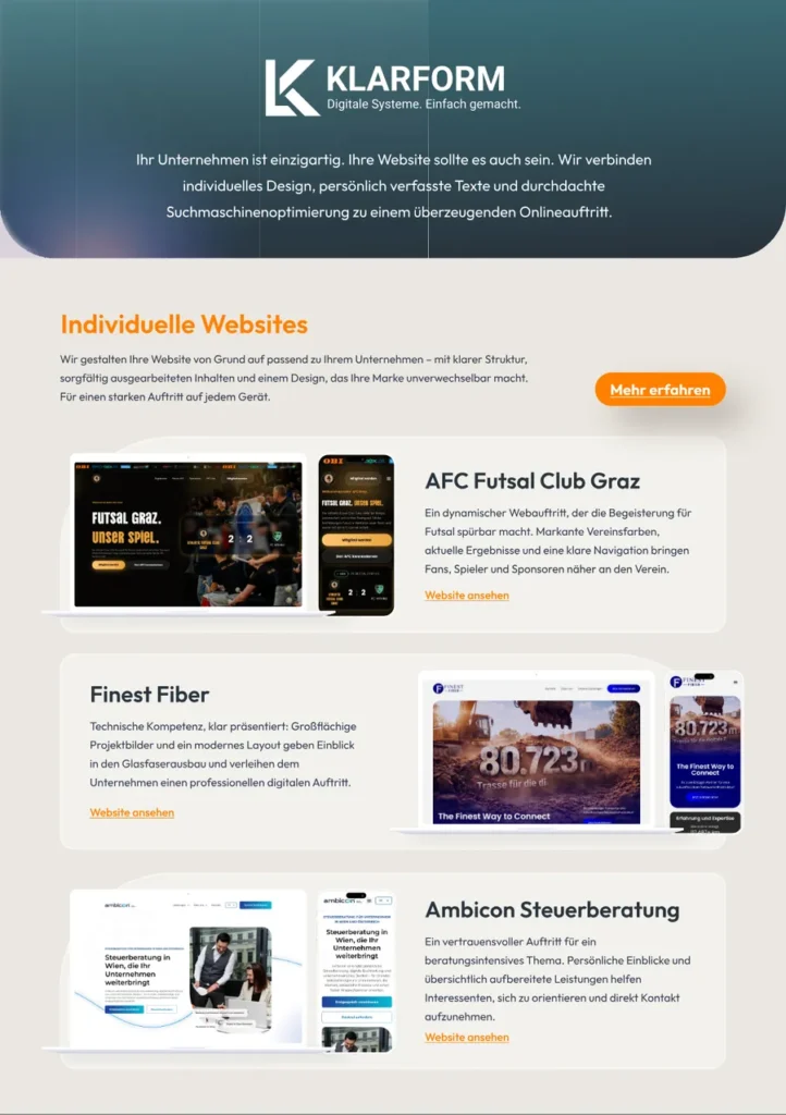 Flyer-Design für Klarform – Titelseite