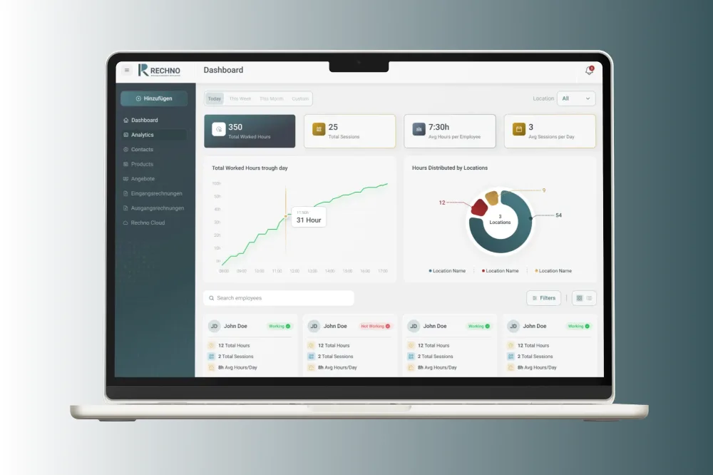 Rechno Software-Dashboard auf einem Tablet