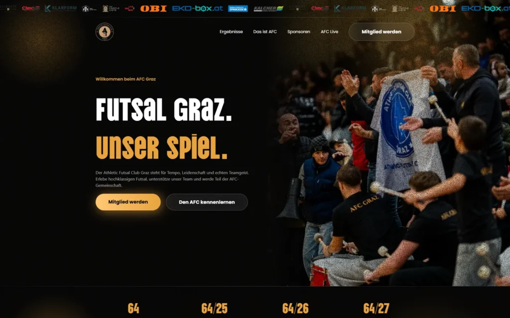 Website des Futsal-Vereins AFC Graz – Desktop-Ansicht