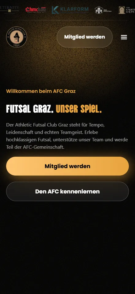 Website des Futsal-Vereins AFC Graz – mobile Ansicht