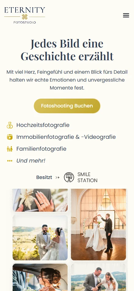 Website von Eternity Fotostudio in Graz – mobile Ansicht