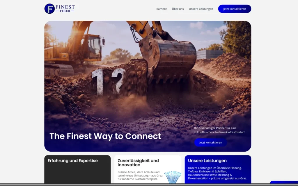 Website der Finest Fiber GmbH für Glasfaserausbau – Desktop-Ansicht