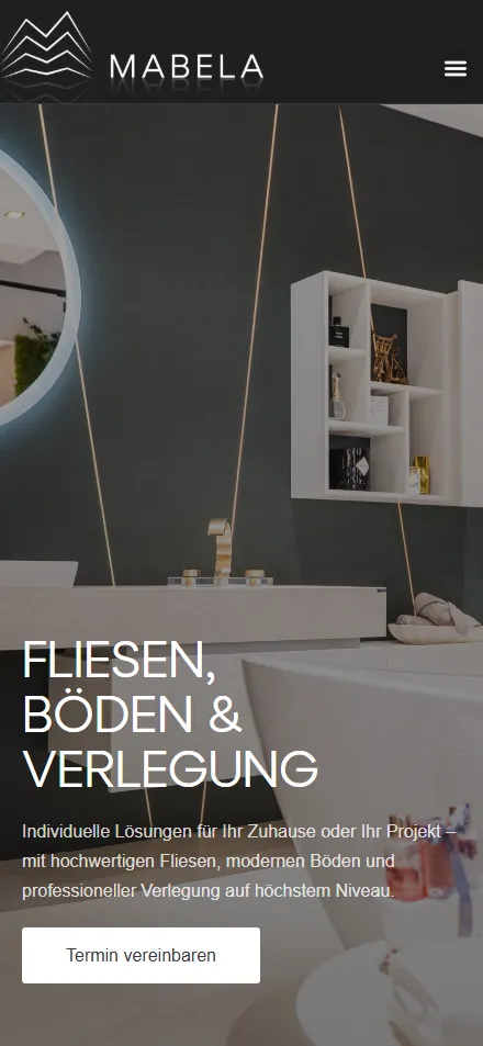 Website von MABELA für Fliesen, Böden und Verlegung – mobile Ansicht