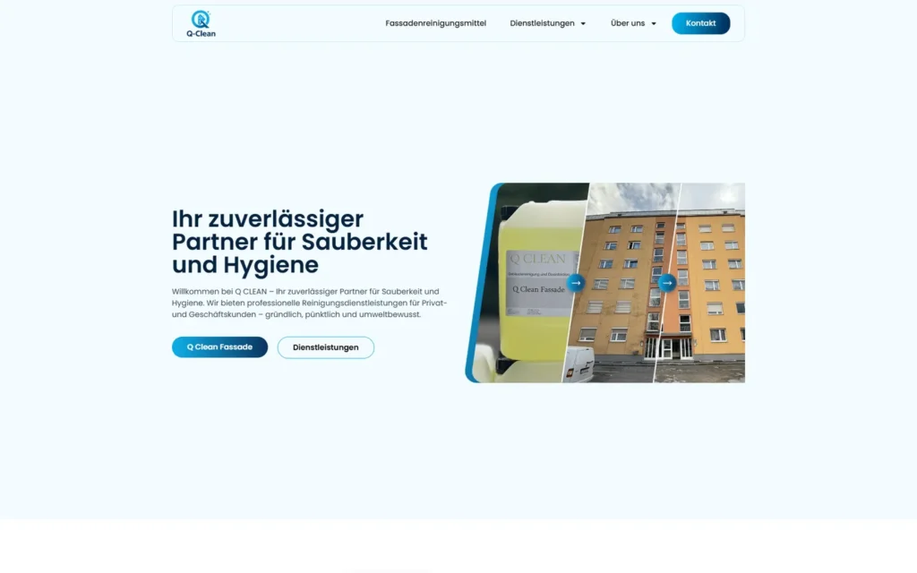 Website des Reinigungsunternehmens Q Clean aus Graz – Desktop-Ansicht