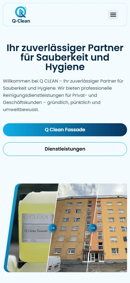 Website des Reinigungsunternehmens Q Clean aus Graz – mobile Ansicht