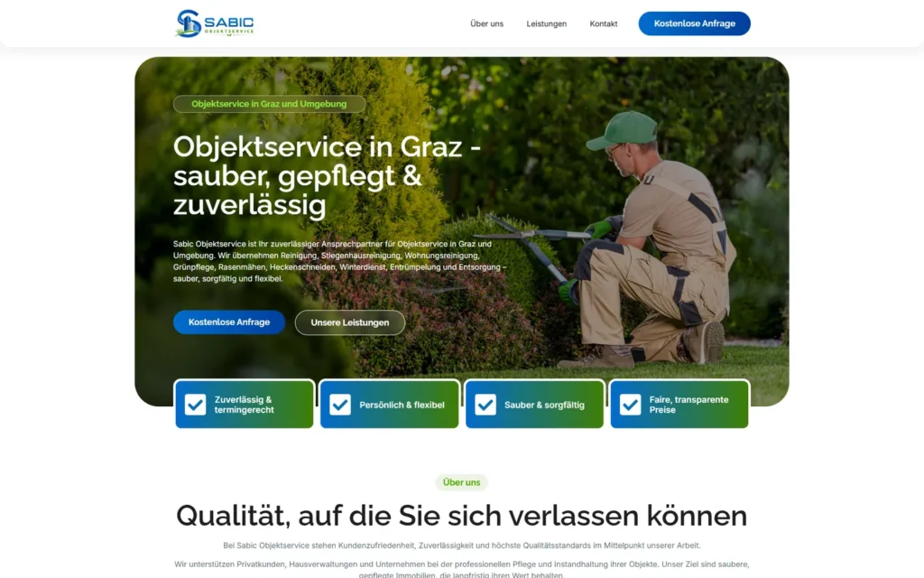 Website von Sabic Objektservice in Graz – Desktop-Ansicht