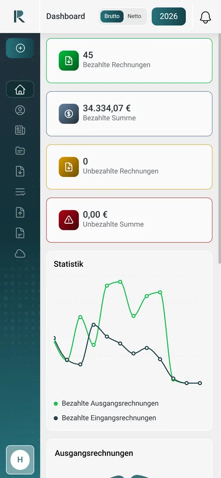 Rechno am Smartphone mit Übersicht über bezahlte Rechnungen